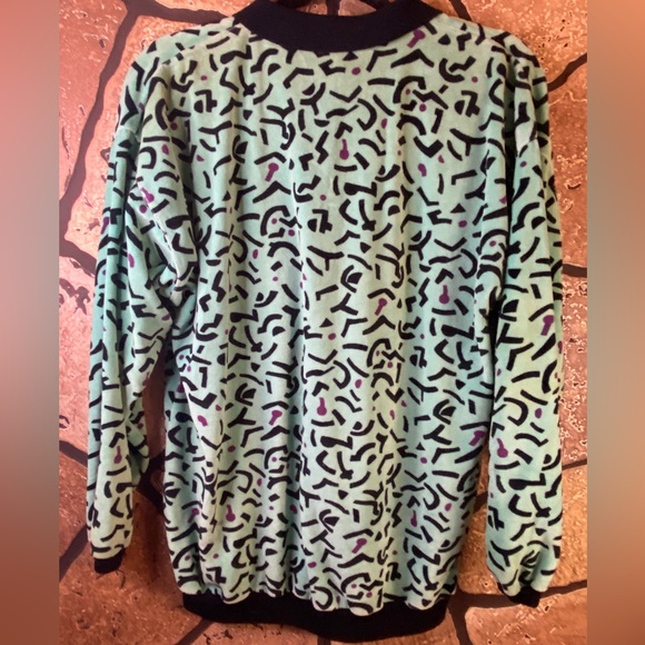Velour collared maximalist sweater abstract vintage Keith Haring esque - Picture 7 of 14